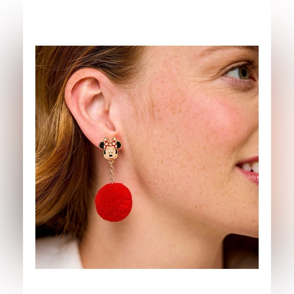 Disney Official Minnie Mouse Red Pom Pom Dangle Earring,NWT - Picture 4 of 4
